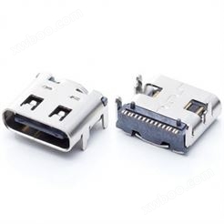 USB Type-C 母座 连接器  板上 90度 16PIN 单排全贴 四脚脚距4.25 L=7.35 外壳带弹片